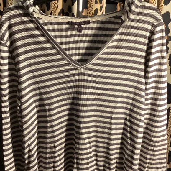 Olivia Sky Gray and White Striped Long Sleeve Top with Hood - Picture 2 of 3